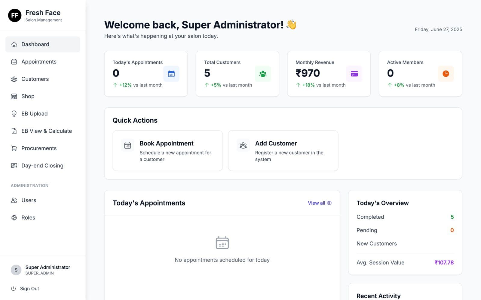 Fresh Face Salon SaaS App